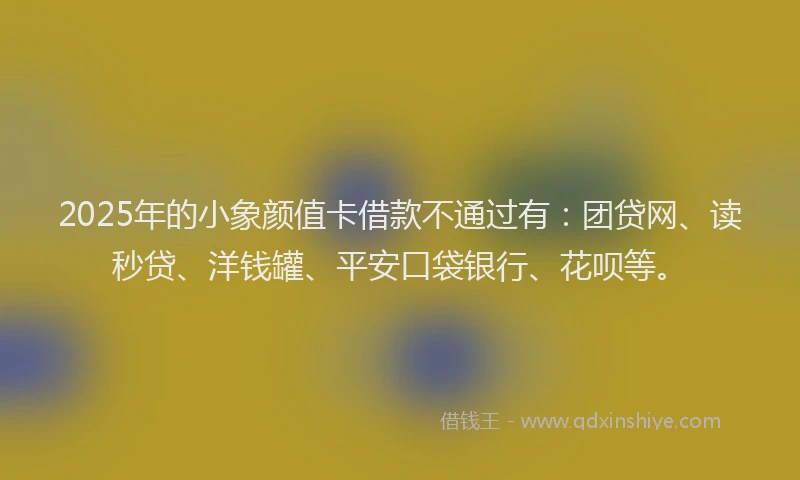 2025年的小象颜值卡借款不通过有：团贷网、读秒贷、洋钱罐、平安口袋银行、花呗等。