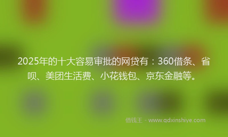 2025年的十大容易审批的网贷有：360借条、省呗、美团生活费、小花钱包、京东金融等。