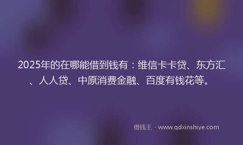 2025年的在哪能借到钱有：维信卡卡贷、东方汇、人人贷、中原消费金融、百度有钱花等。