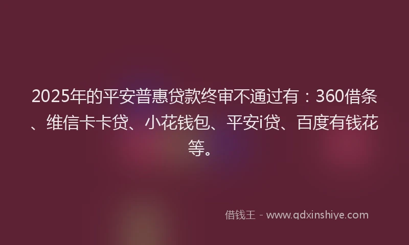 2025年的平安普惠贷款终审不通过有:360借条、维信卡卡贷、小花钱包、平安i贷、百度有钱花等。