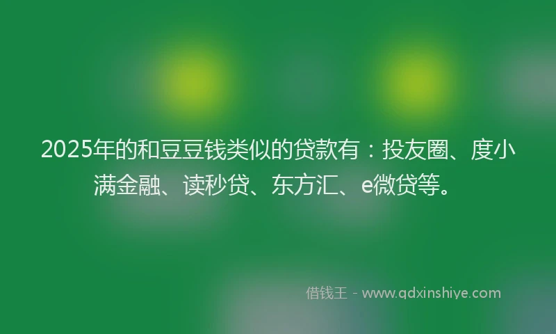 2025年的和豆豆钱类似的贷款有：投友圈、度小满金融、读秒贷、东方汇、e微贷等。