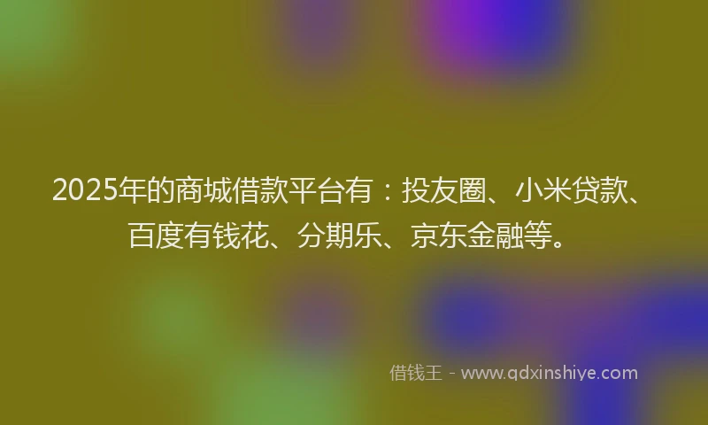 2025年的商城借款平台有：投友圈、小米贷款、百度有钱花、分期乐、京东金融等。