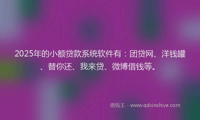 2025年的小额贷款系统软件有：团贷网、洋钱罐、替你还、我来贷、微博借钱等。