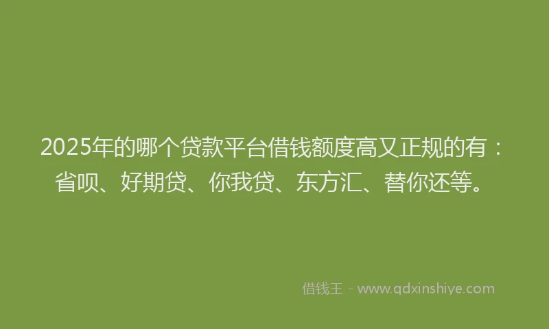 2025年的哪个贷款平台借钱额度高又正规的有：省呗、好期贷、你我贷、东方汇、替你还等。