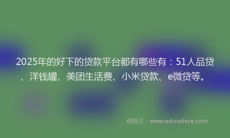 2025年的好下的贷款平台都有哪些有：51人品贷、洋钱罐、美团生活费、小米贷款、e微贷等。