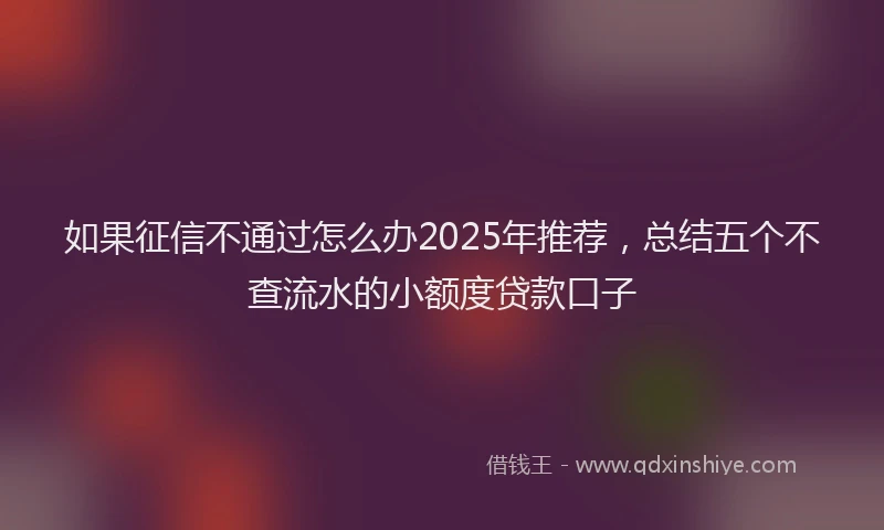 如果征信不通过怎么办2025年推荐，总结五个不查流水的小额度贷款口子