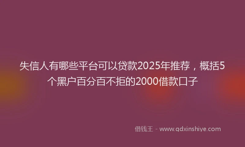 失信人有哪些平台可以贷款2025年推荐，概括5个黑户百分百不拒的2000借款口子