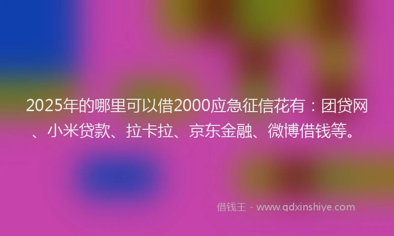 2025年的哪里可以借2000应急征信花有：团贷网、小米贷款、拉卡拉、京东金融、微博借钱等。