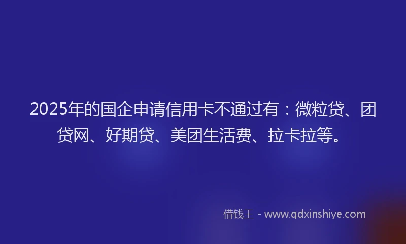2025年的国企申请信用卡不通过有：微粒贷、团贷网、好期贷、美团生活费、拉卡拉等。