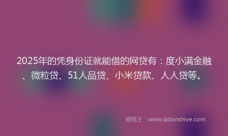 2025年的凭身份证就能借的网贷有：度小满金融、微粒贷、51人品贷、小米贷款、人人贷等。