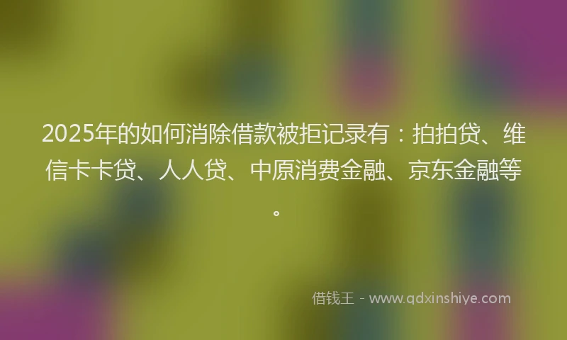 2025年的如何消除借款被拒记录有：拍拍贷、维信卡卡贷、人人贷、中原消费金融、京东金融等。