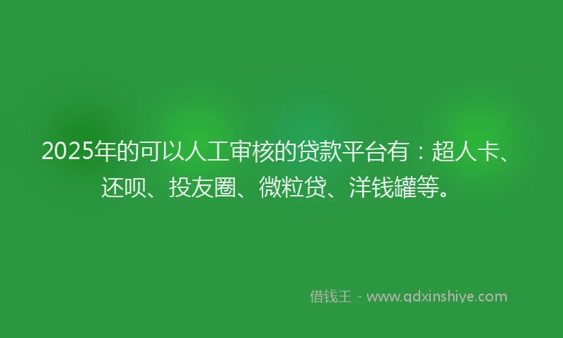 2025年的可以人工审核的贷款平台有：超人卡、还呗、投友圈、微粒贷、洋钱罐等。
