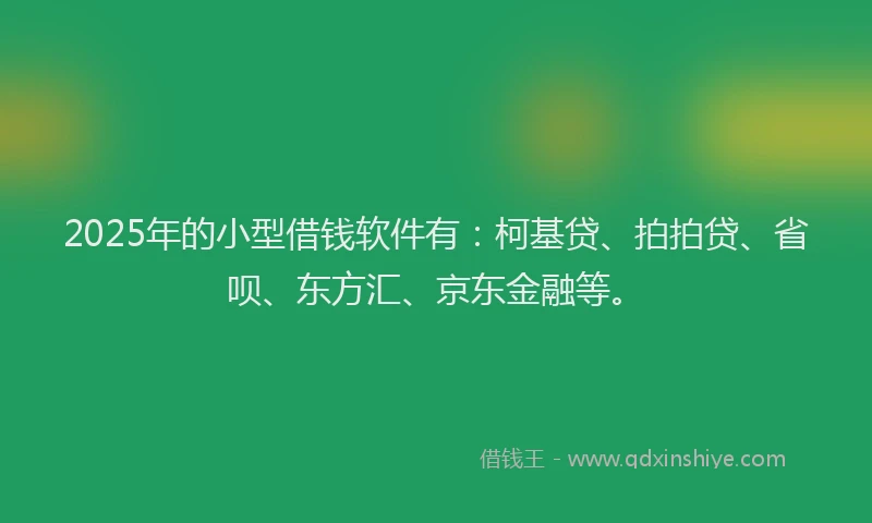 2025年的小型借钱软件有：柯基贷、拍拍贷、省呗、东方汇、京东金融等。