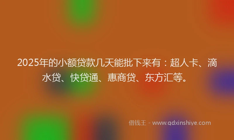 2025年的小额贷款几天能批下来有：超人卡、滴水贷、快贷通、惠商贷、东方汇等。