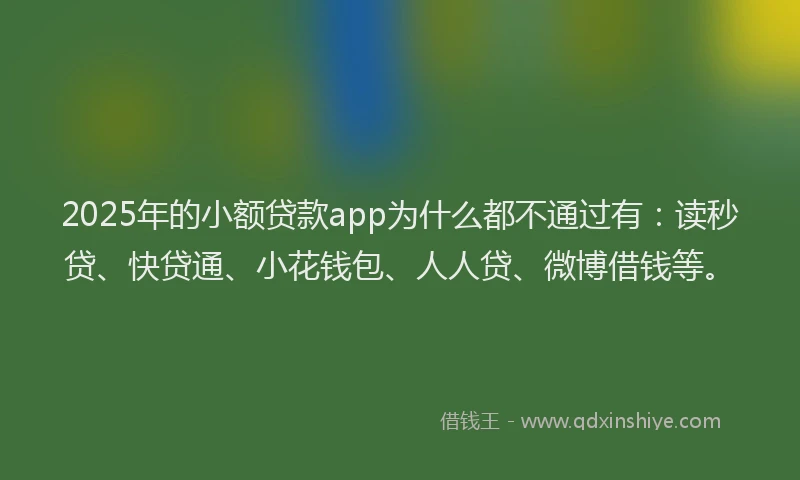 2025年的小额贷款app为什么都不通过有：读秒贷、快贷通、小花钱包、人人贷、微博借钱等。