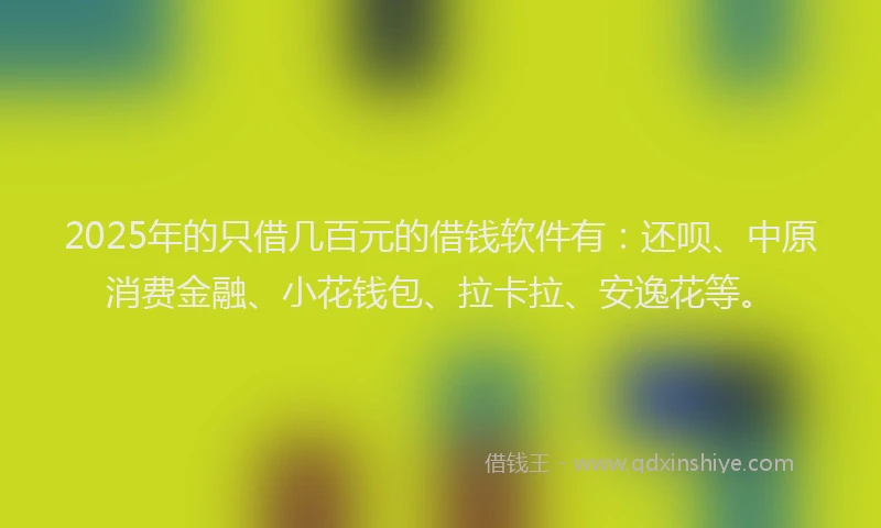 2025年的只借几百元的借钱软件有：还呗、中原消费金融、小花钱包、拉卡拉、安逸花等。