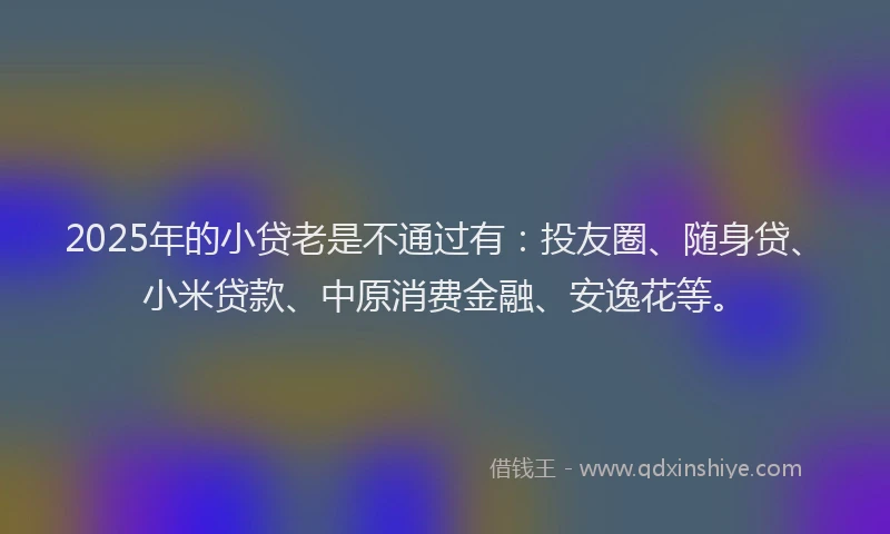 2025年的小贷老是不通过有：投友圈、随身贷、小米贷款、中原消费金融、安逸花等。