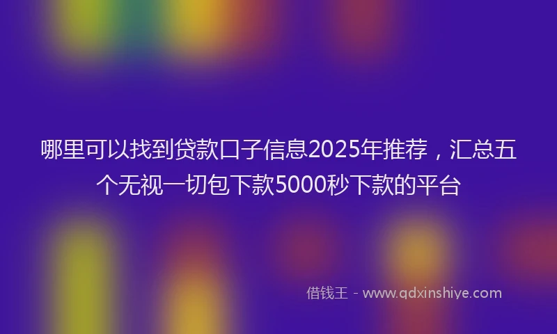 哪里可以找到贷款口子信息2025年推荐，汇总五个无视一切包下款5000秒下款的平台
