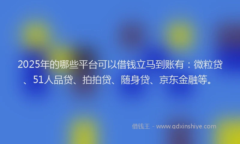 2025年的哪些平台可以借钱立马到账有：微粒贷、51人品贷、拍拍贷、随身贷、京东金融等。