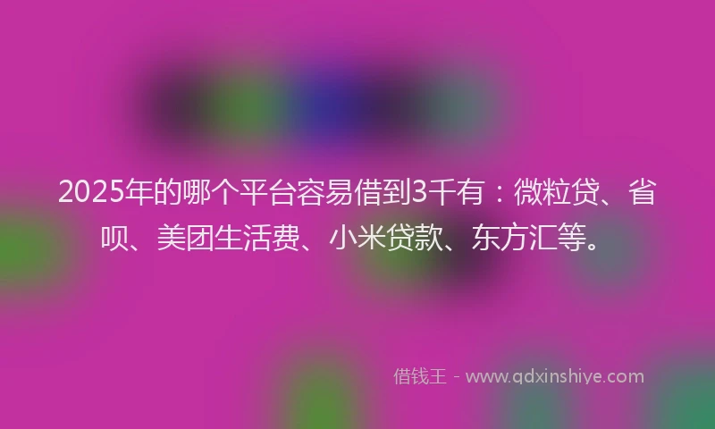 2025年的哪个平台容易借到3千有：微粒贷、省呗、美团生活费、小米贷款、东方汇等。