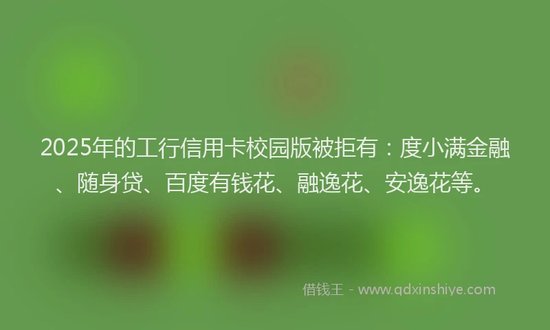 2025年的工行信用卡校园版被拒有：度小满金融、随身贷、百度有钱花、融逸花、安逸花等。