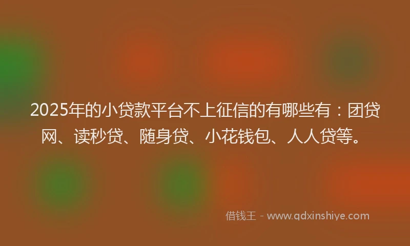 2025年的小贷款平台不上征信的有哪些有：团贷网、读秒贷、随身贷、小花钱包、人人贷等。