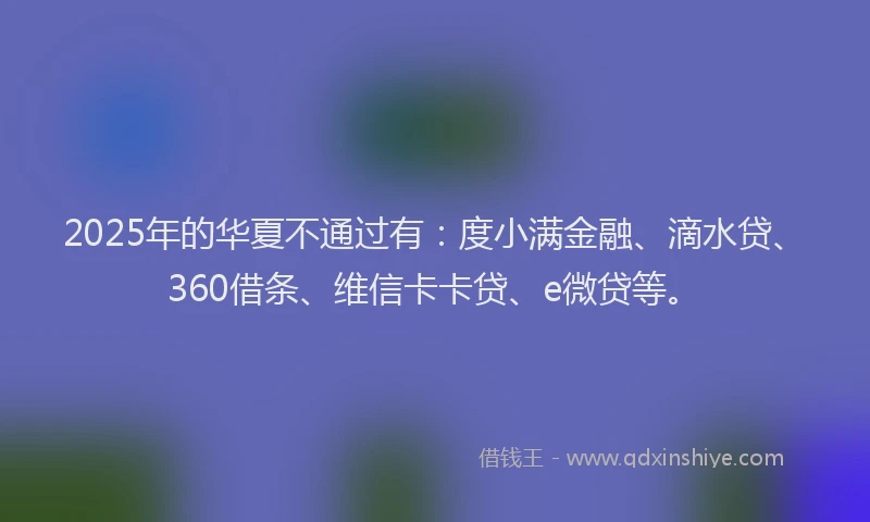 2025年的华夏不通过有：度小满金融、滴水贷、360借条、维信卡卡贷、e微贷等。