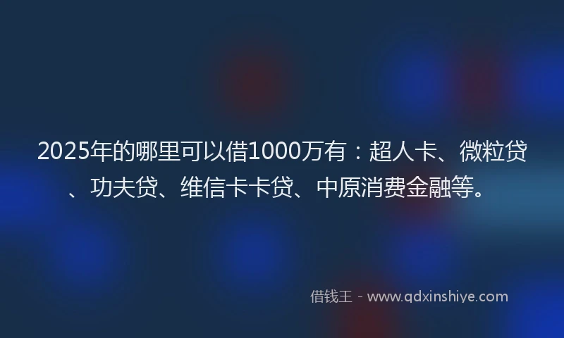 2025年的哪里可以借1000万有：超人卡、微粒贷、功夫贷、维信卡卡贷、中原消费金融等。