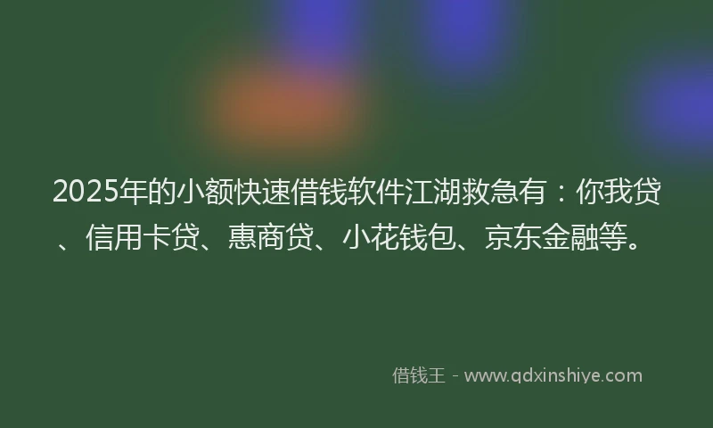 2025年的小额快速借钱软件江湖救急有：你我贷、信用卡贷、惠商贷、小花钱包、京东金融等。