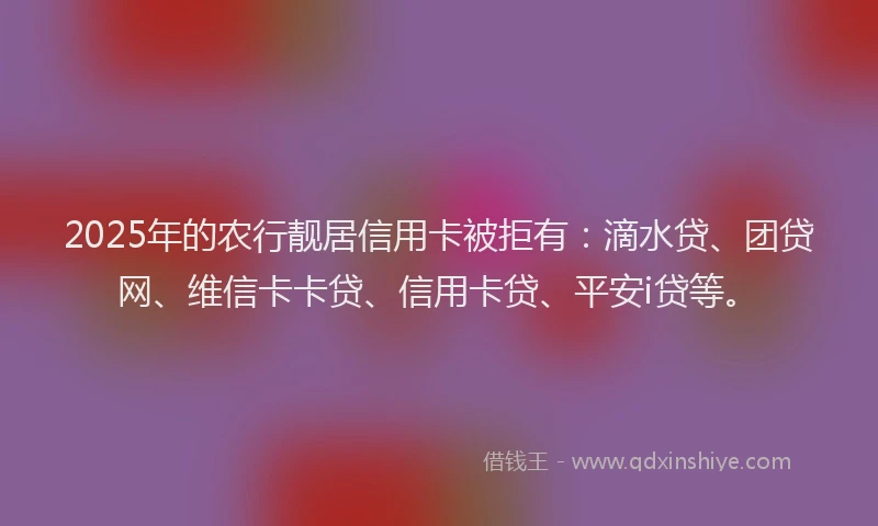 2025年的农行靓居信用卡被拒有：滴水贷、团贷网、维信卡卡贷、信用卡贷、平安i贷等。