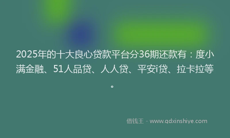 2025年的十大良心贷款平台分36期还款有：度小满金融、51人品贷、人人贷、平安i贷、拉卡拉等。