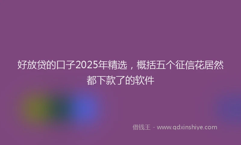 好放贷的口子2025年精选，概括五个征信花居然都下款了的软件