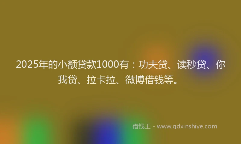 2025年的小额贷款1000有：功夫贷、读秒贷、你我贷、拉卡拉、微博借钱等。