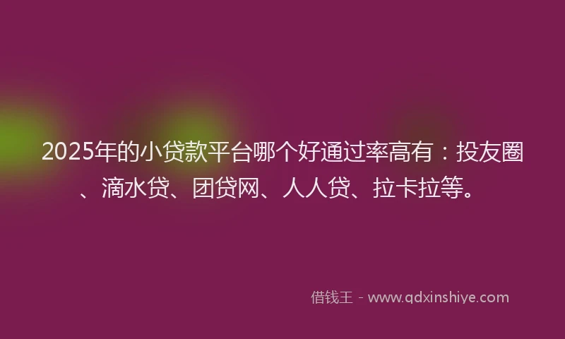 2025年的小贷款平台哪个好通过率高有：投友圈、滴水贷、团贷网、人人贷、拉卡拉等。