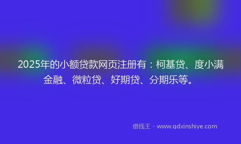 2025年的小额贷款网页注册有：柯基贷、度小满金融、微粒贷、好期贷、分期乐等。