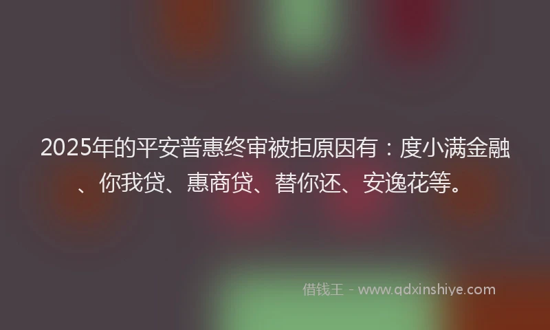 2025年的平安普惠终审被拒原因有：度小满金融、你我贷、惠商贷、替你还、安逸花等。