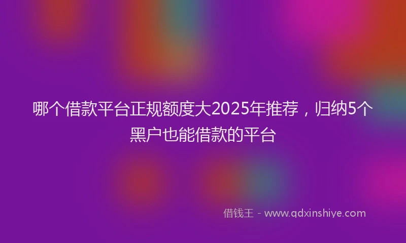 哪个借款平台正规额度大2025年推荐，归纳5个黑户也能借款的平台