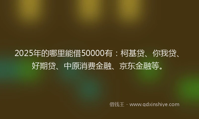 2025年的哪里能借50000有：柯基贷、你我贷、好期贷、中原消费金融、京东金融等。
