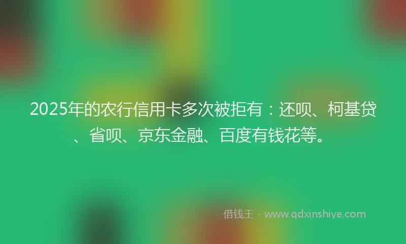 2025年的农行信用卡多次被拒有：还呗、柯基贷、省呗、京东金融、百度有钱花等。