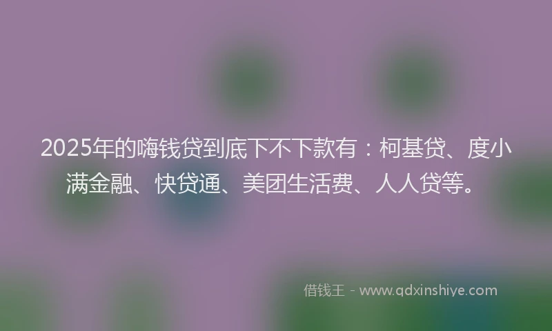 2025年的嗨钱贷到底下不下款有：柯基贷、度小满金融、快贷通、美团生活费、人人贷等。