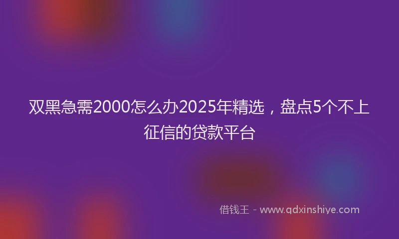 双黑急需2000怎么办2025年精选，盘点5个不上征信的贷款平台