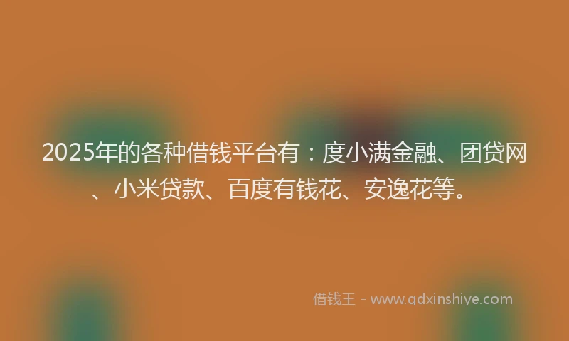 2025年的各种借钱平台有：度小满金融、团贷网、小米贷款、百度有钱花、安逸花等。