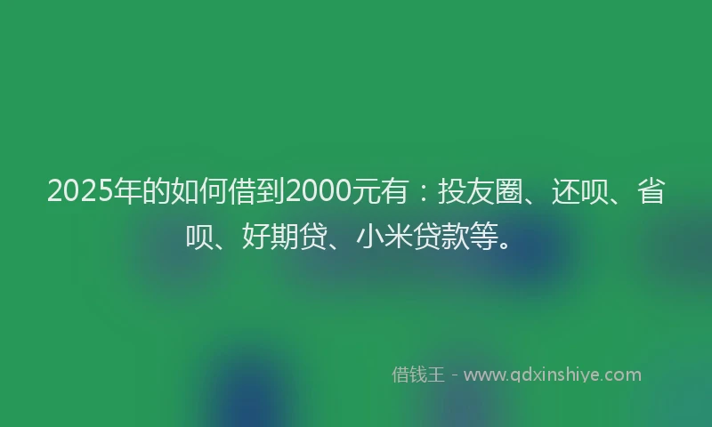 2025年的如何借到2000元有：投友圈、还呗、省呗、好期贷、小米贷款等。