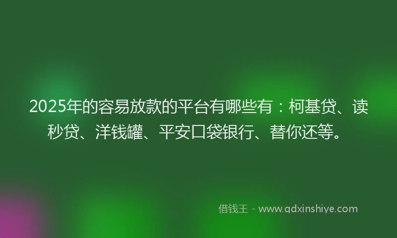 2025年的容易放款的平台有哪些有：柯基贷、读秒贷、洋钱罐、平安口袋银行、替你还等。
