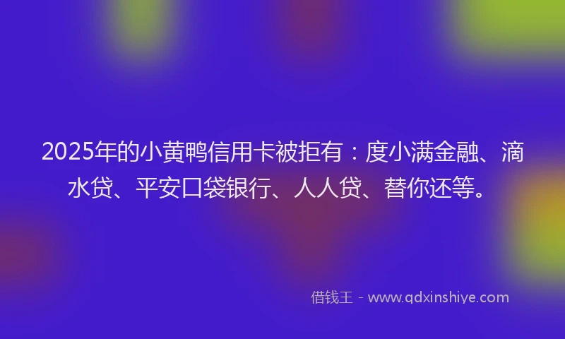2025年的小黄鸭信用卡被拒有：度小满金融、滴水贷、平安口袋银行、人人贷、替你还等。