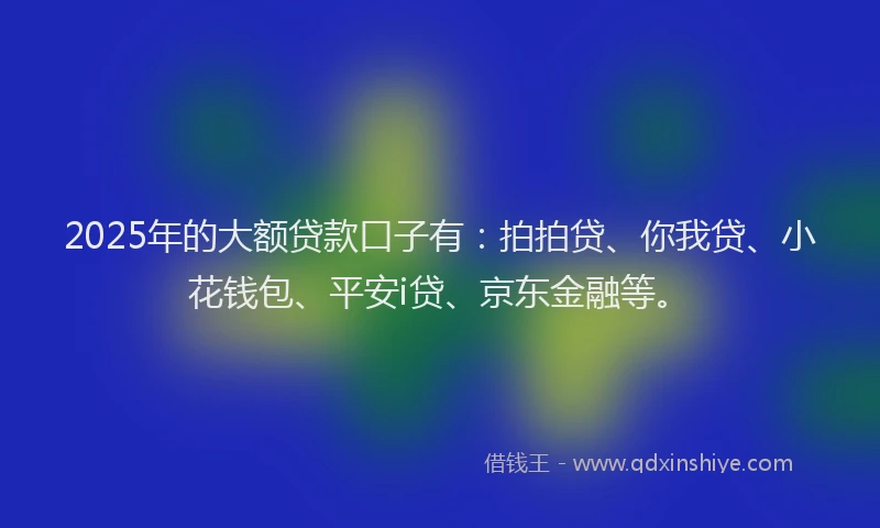 2025年的大额贷款口子有：拍拍贷、你我贷、小花钱包、平安i贷、京东金融等。