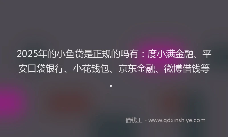 2025年的小鱼贷是正规的吗有：度小满金融、平安口袋银行、小花钱包、京东金融、微博借钱等。