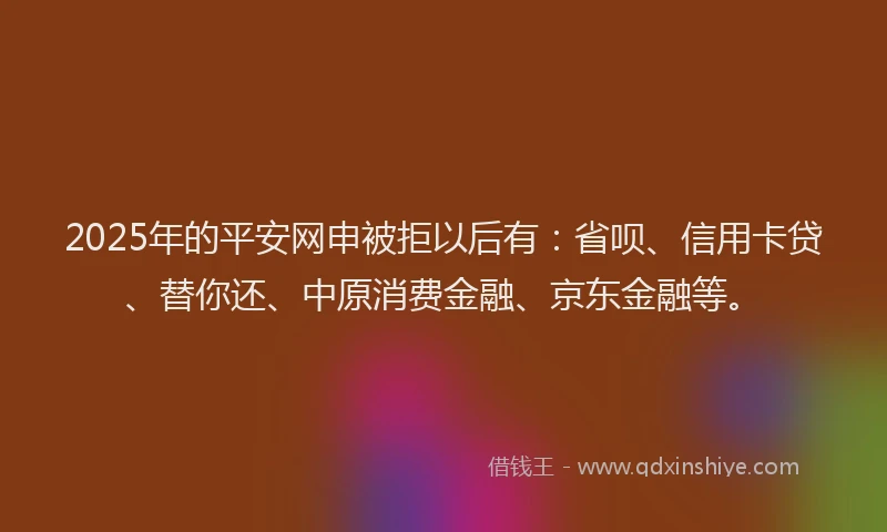 2025年的平安网申被拒以后有：省呗、信用卡贷、替你还、中原消费金融、京东金融等。