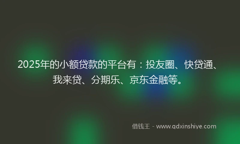 2025年的小额贷款的平台有：投友圈、快贷通、我来贷、分期乐、京东金融等。
