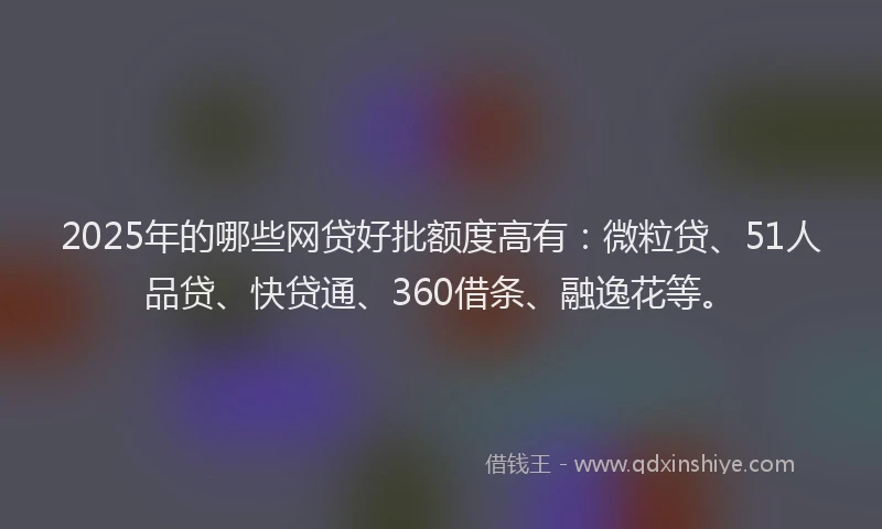 2025年的哪些网贷好批额度高有：微粒贷、51人品贷、快贷通、360借条、融逸花等。